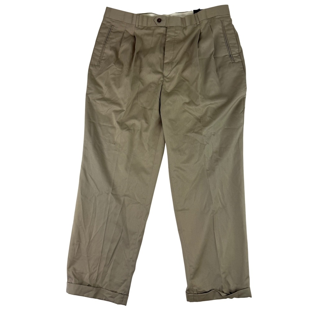 Bugle Boy Pleated Trousers Mens 42x30 Brown Khaki Cuffed Casual Workday NWT